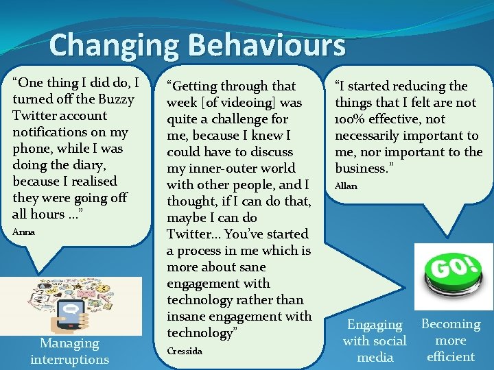 Changing Behaviours “One thing I did do, I turned off the Buzzy Twitter account