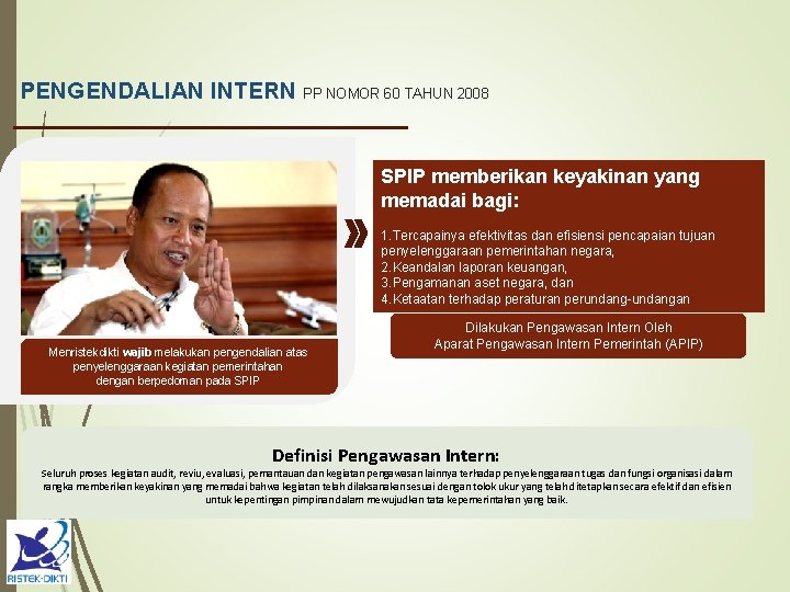 PENGENDALIAN INTERN PP NOMOR 60 TAHUN 2008 SPIP memberikan keyakinan yang memadai bagi: 1.