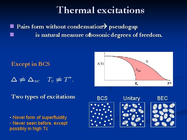 Thermal excitations n Pairs form without condensation pseudogap. n is natural measure ofbosonic degrees