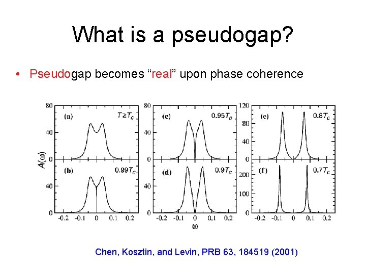 What is a pseudogap? • Pseudogap becomes “real” upon phase coherence Chen, Kosztin, and