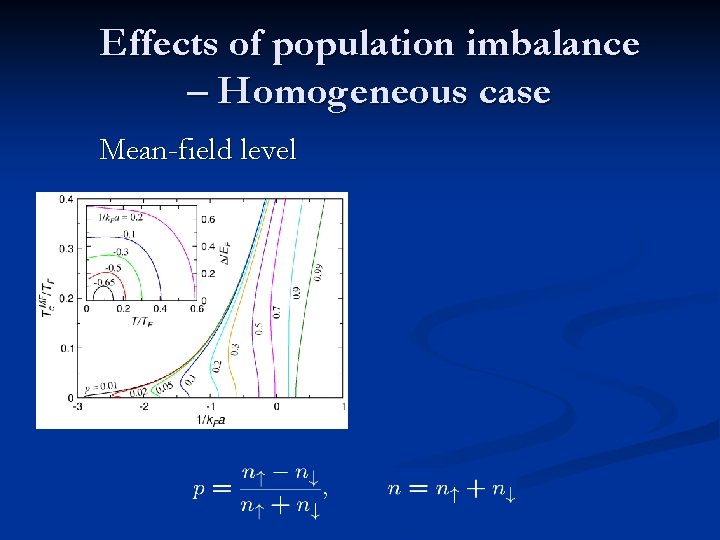 Effects of population imbalance – Homogeneous case Mean-field level 