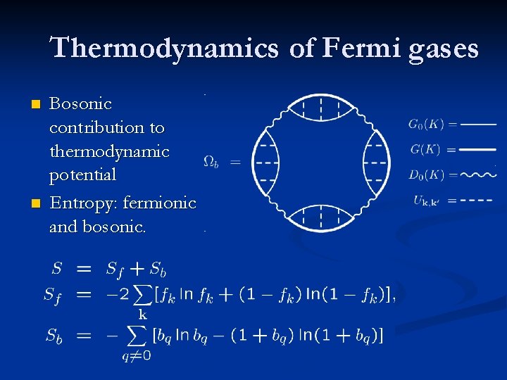 Thermodynamics of Fermi gases n n Bosonic contribution to thermodynamic potential Entropy: fermionic and