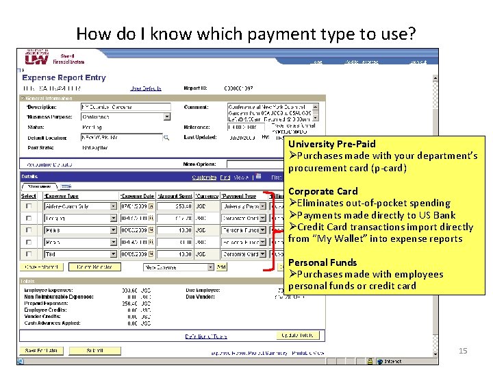 How do I know which payment type to use? University Pre-Paid ØPurchases made with