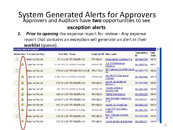 System Generated Alerts for Approvers and Auditors have two opportunities to see exception alerts