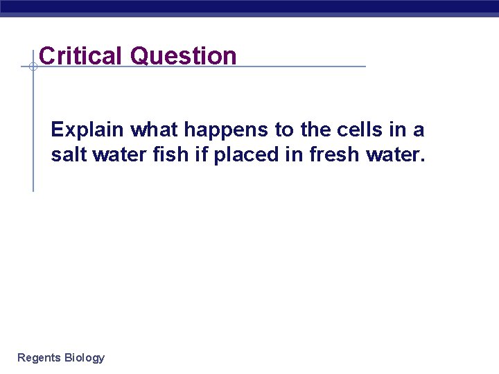 Critical Question Explain what happens to the cells in a salt water fish if