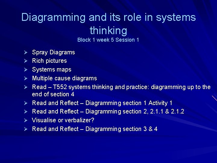 Diagramming and its role in systems thinking Block 1 week 5 Session 1 Ø