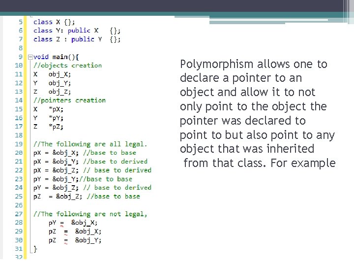 Polymorphism allows one to declare a pointer to an object and allow it to