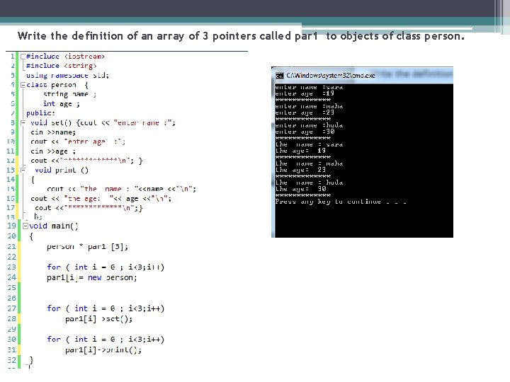 Write the definition of an array of 3 pointers called par 1 to objects