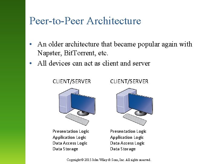 Peer-to-Peer Architecture • An older architecture that became popular again with Napster, Bit. Torrent,
