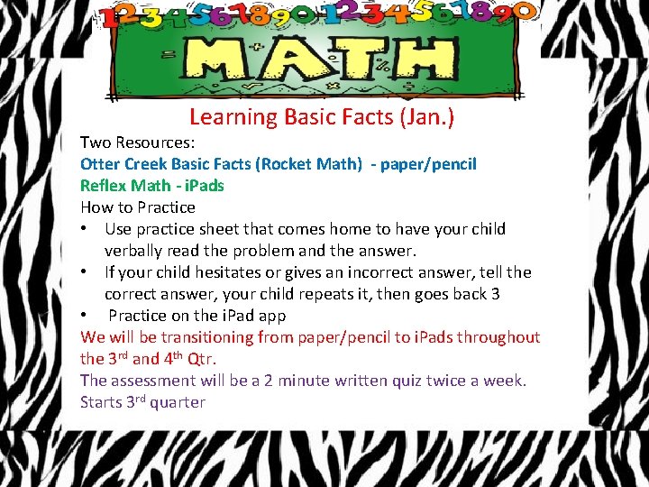 Learning Basic Facts (Jan. ) Two Resources: Otter Creek Basic Facts (Rocket Math) -