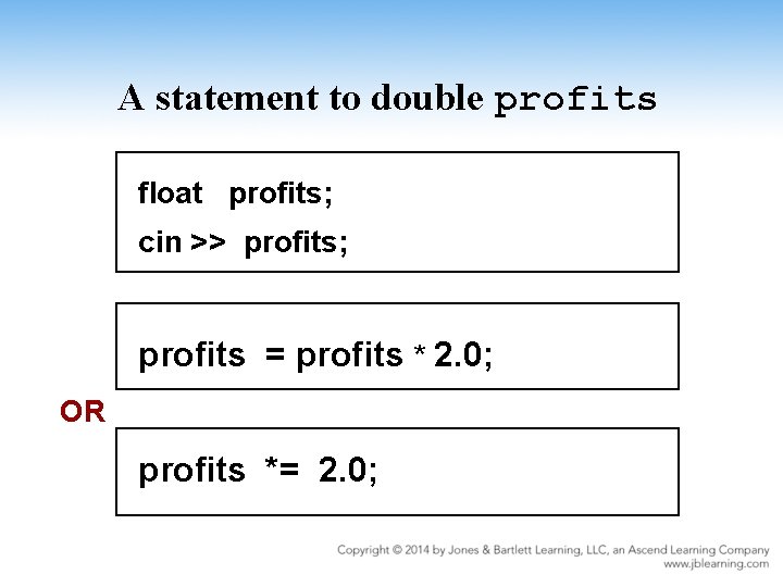 A statement to double profits float profits; cin >> profits; profits = profits *