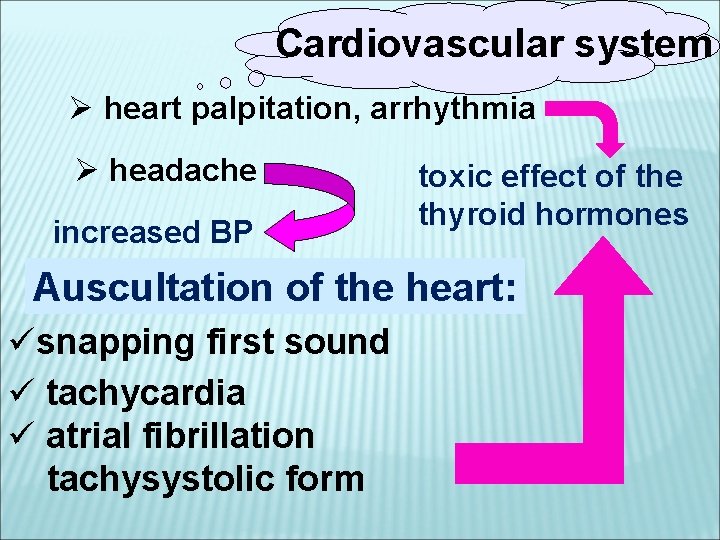 Cardiovascular system Ø heart palpitation, arrhythmia Ø headache increased BP toxic effect of the