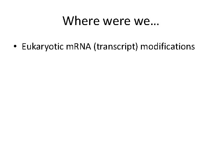 Where we… • Eukaryotic m. RNA (transcript) modifications 