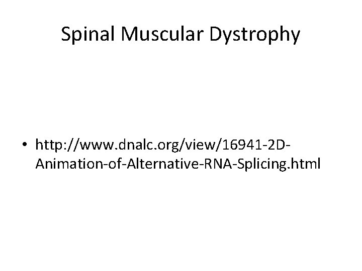 Spinal Muscular Dystrophy • http: //www. dnalc. org/view/16941 -2 DAnimation-of-Alternative-RNA-Splicing. html 