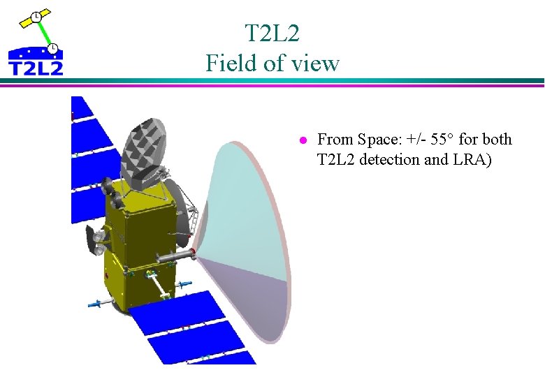 T 2 L 2 Field of view l From Space: +/- 55° for both T 2 L 2 Field of view l From Space: +/- 55° for both