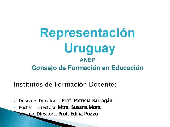 Representación Uruguay ANEP Consejo de Formación en Educación Institutos de Formación Docente: • •