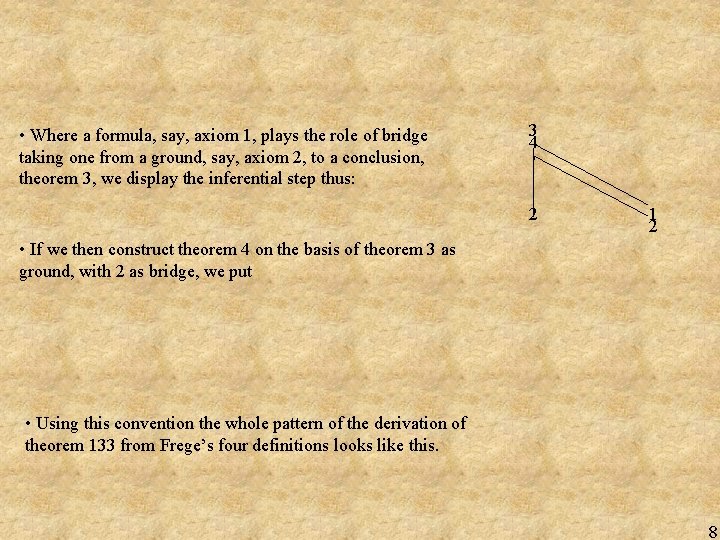  • Where a formula, say, axiom 1, plays the role of bridge taking