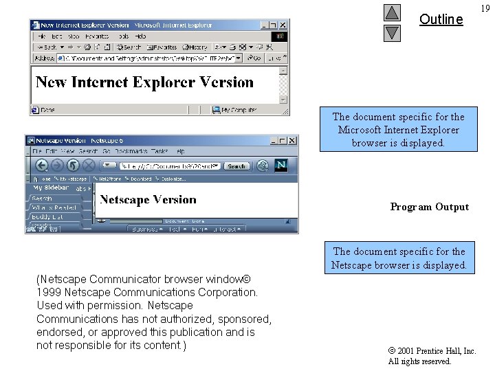 Outline The document specific for the Microsoft Internet Explorer browser is displayed. Program Output