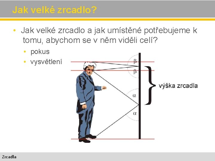 Jak velké zrcadlo? • Jak velké zrcadlo a jak umístěné potřebujeme k tomu, abychom