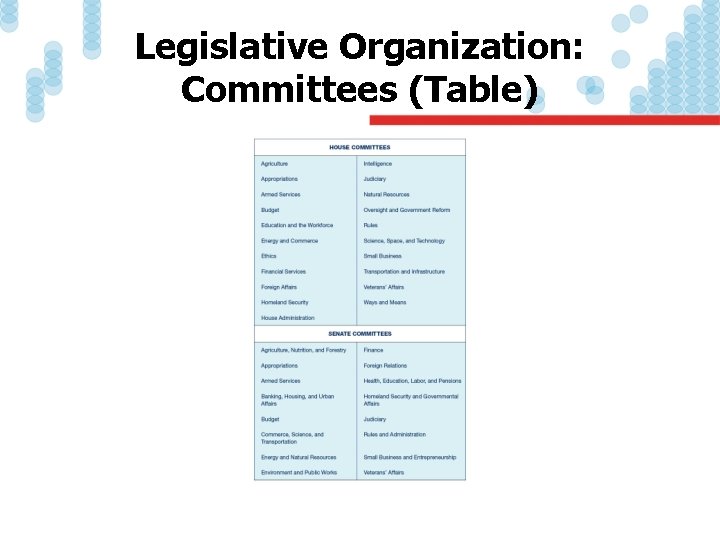 Legislative Organization: Committees (Table) 