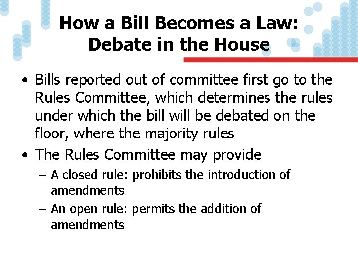 How a Bill Becomes a Law: Debate in the House • Bills reported out