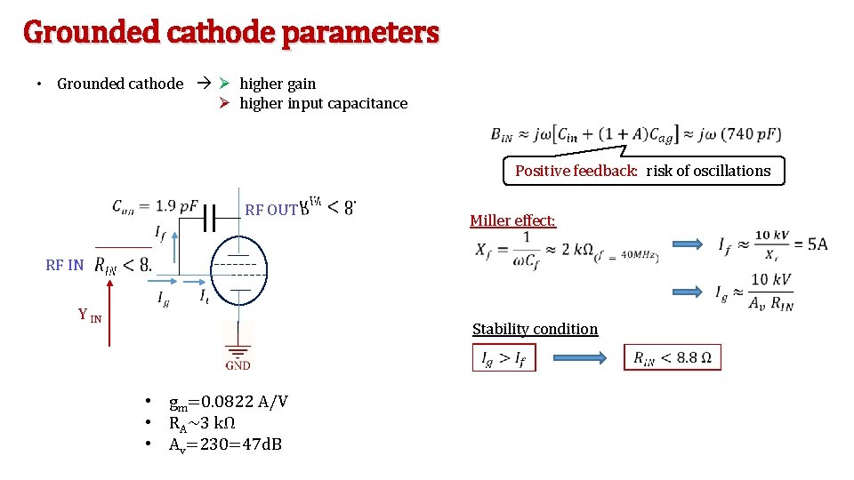 Grounded cathode parameters • Grounded cathode Ø higher gain Ø higher input capacitance Positive