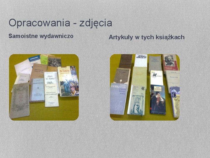 Opracowania - zdjęcia Samoistne wydawniczo Artykuły w tych książkach 