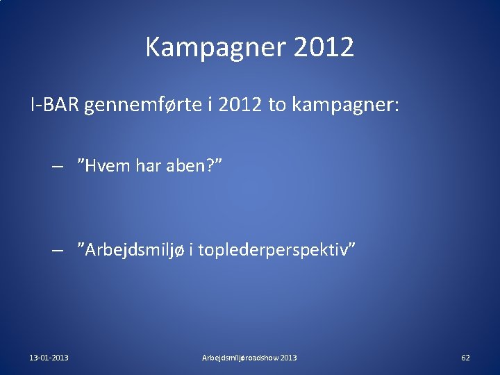 Kampagner 2012 I-BAR gennemførte i 2012 to kampagner: – ”Hvem har aben? ” – Kampagner 2012 I-BAR gennemførte i 2012 to kampagner: – ”Hvem har aben? ” –