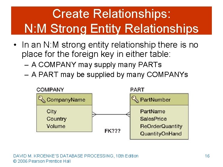 Create Relationships: N: M Strong Entity Relationships • In an N: M strong entity