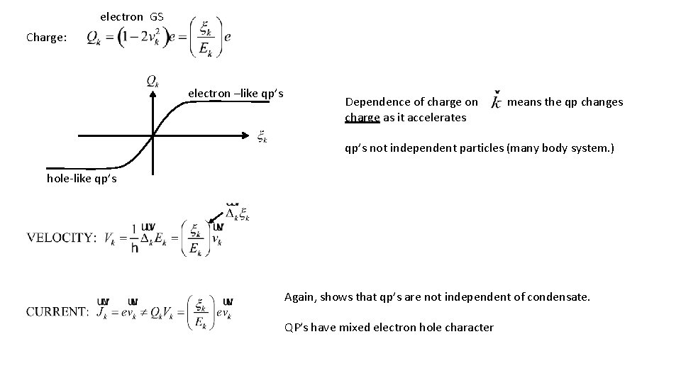 electron GS Charge: electron –like qp’s Dependence of charge on means the qp changes