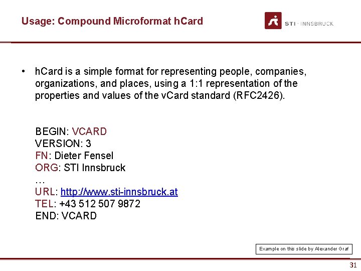 Usage: Compound Microformat h. Card • h. Card is a simple format for representing