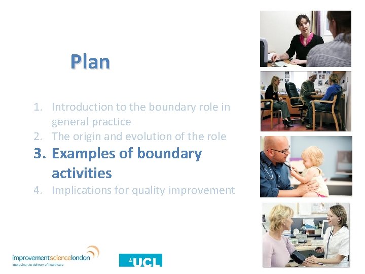 Plan 1. Introduction to the boundary role in general practice 2. The origin and