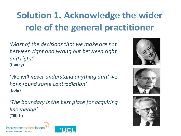 Solution 1. Acknowledge the wider role of the general practitioner ‘Most of the decisions
