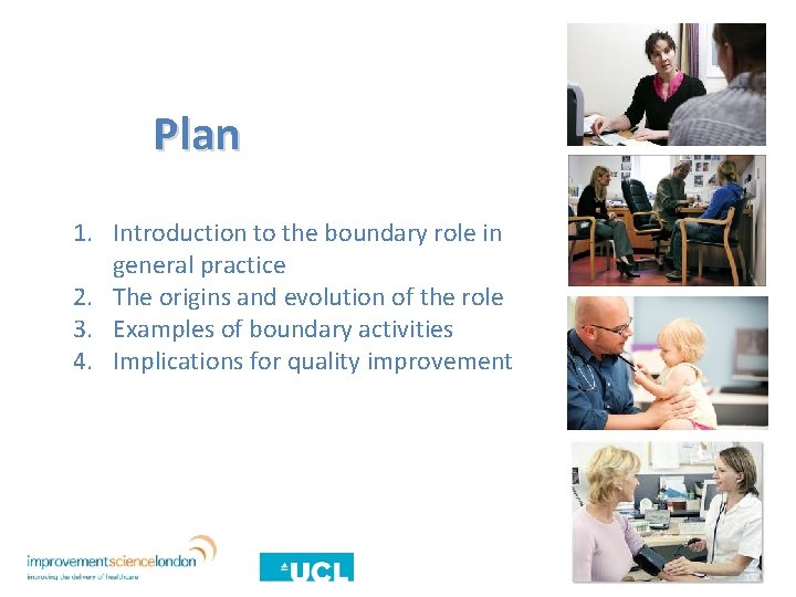 Plan 1. Introduction to the boundary role in general practice 2. The origins and