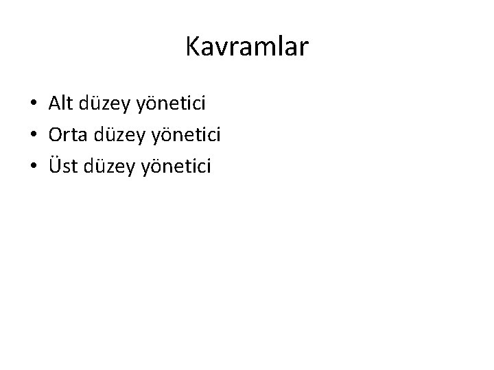 Kavramlar • Alt düzey yönetici • Orta düzey yönetici • Üst düzey yönetici 