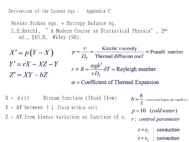 Derivation of the Lorenz eqs. : Appendix C Navier-Stokes eqs. + Entropy Balance eq.