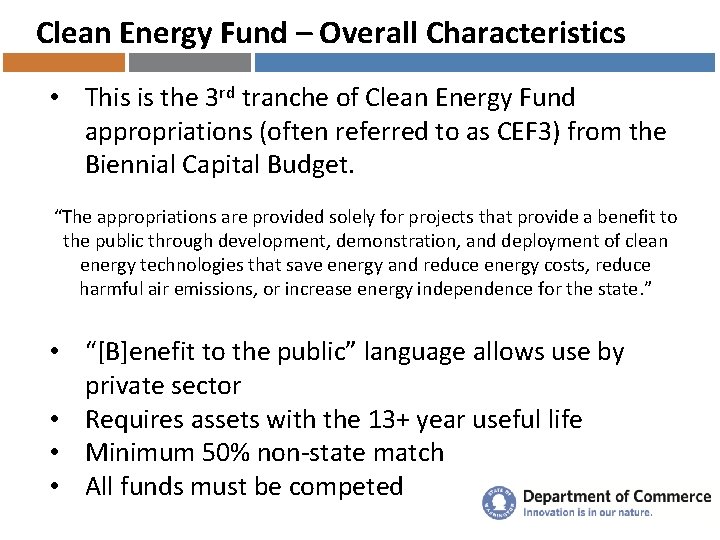 Clean Energy Fund – Overall Characteristics • This is the 3 rd tranche of