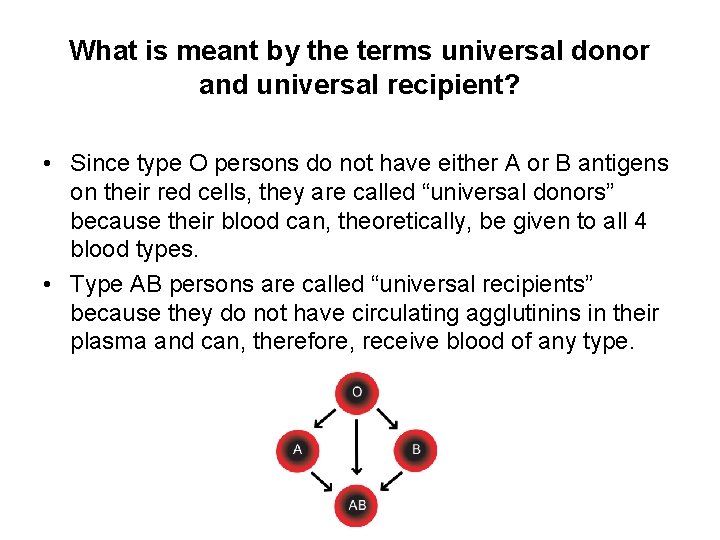 What is meant by the terms universal donor and universal recipient? • Since type