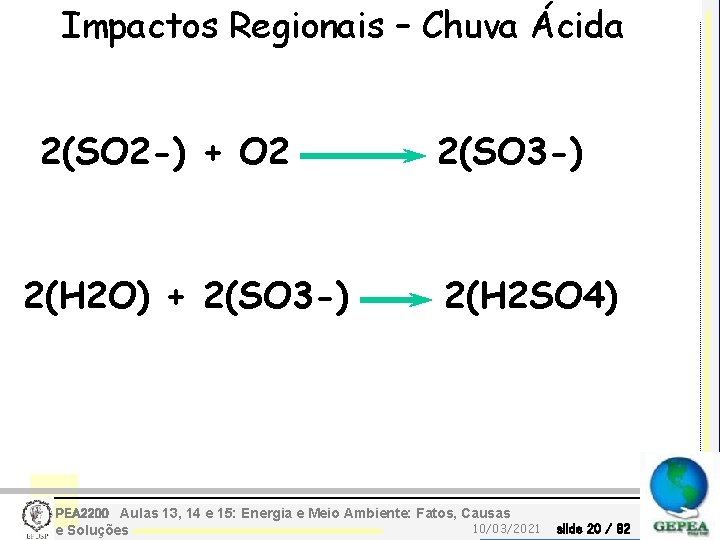 Impactos Regionais – Chuva Ácida 2(SO 2 -) + O 2 2(H 2 O)