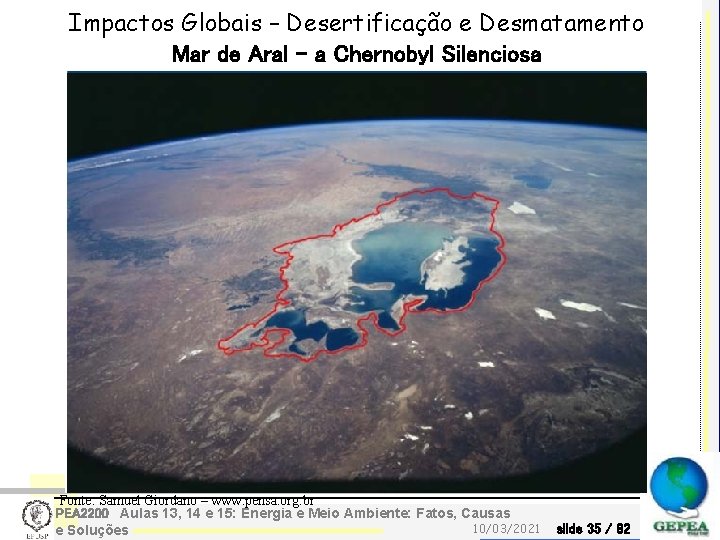 Impactos Globais – Desertificação e Desmatamento Mar de Aral – a Chernobyl Silenciosa Fonte: