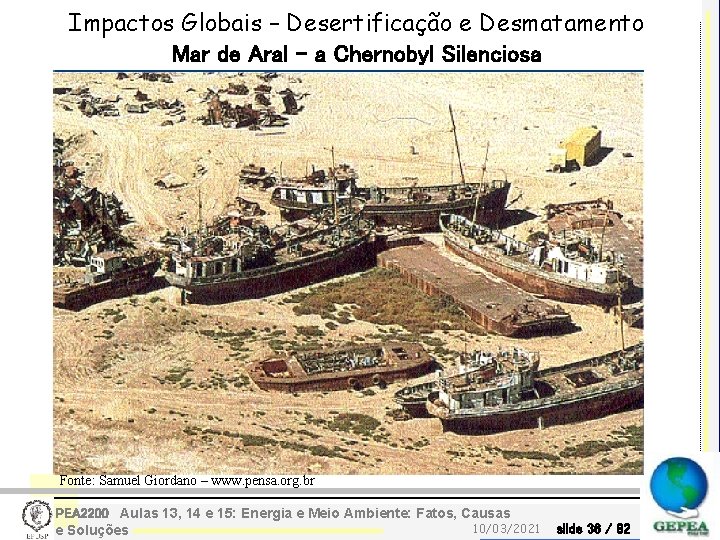 Impactos Globais – Desertificação e Desmatamento Mar de Aral – a Chernobyl Silenciosa Fonte: