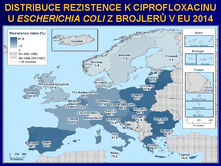 DISTRIBUCE REZISTENCE K CIPROFLOXACINU U ESCHERICHIA COLI Z BROJLERŮ V EU 2014 