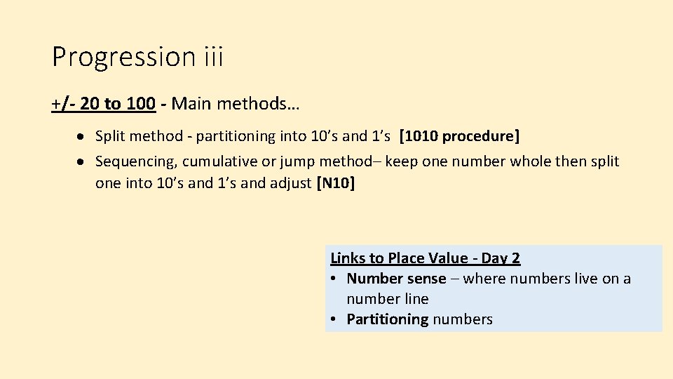 Progression iii +/- 20 to 100 - Main methods… Split method - partitioning into