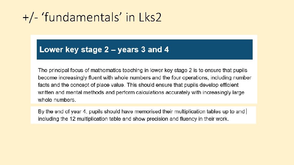 +/- ‘fundamentals’ in Lks 2 