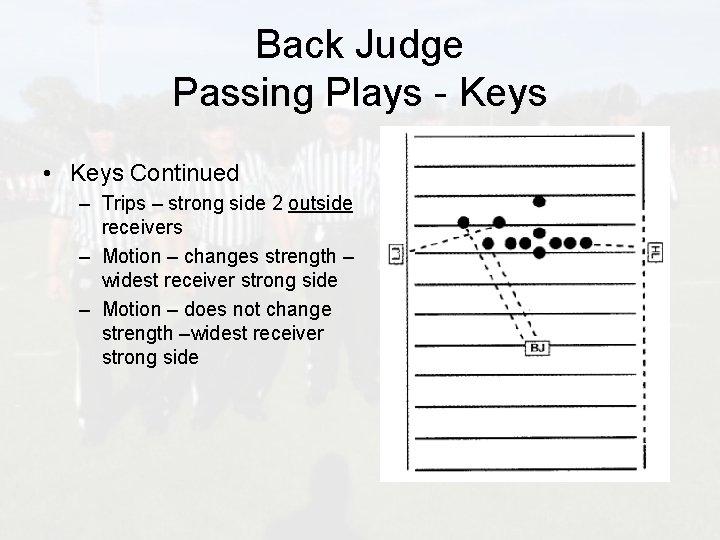 Back Judge Passing Plays - Keys • Keys Continued – Trips – strong side