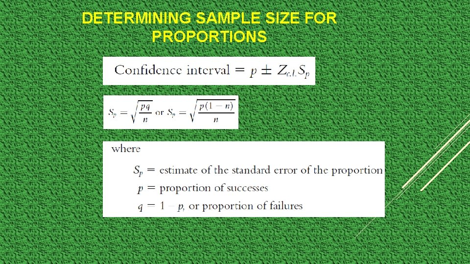 DETERMINING SAMPLE SIZE FOR PROPORTIONS 