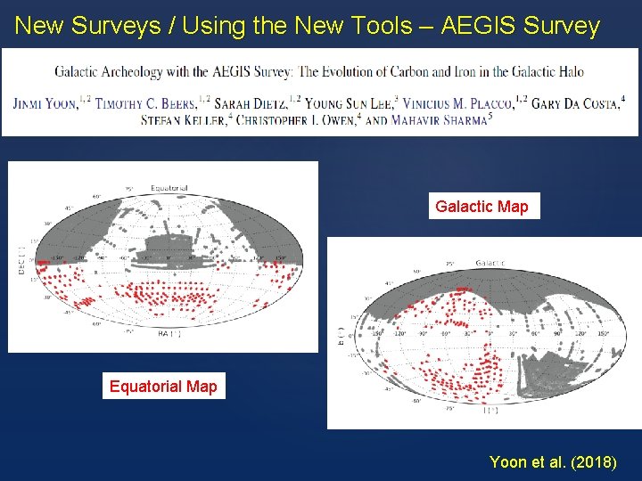 New Surveys / Using the New Tools – AEGIS Survey Galactic Map Equatorial Map