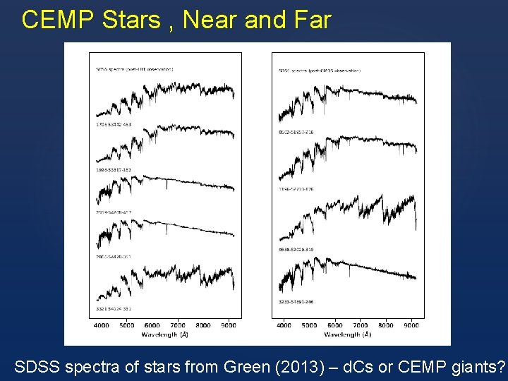 CEMP Stars , Near and Far SDSS spectra of stars from Green (2013) –