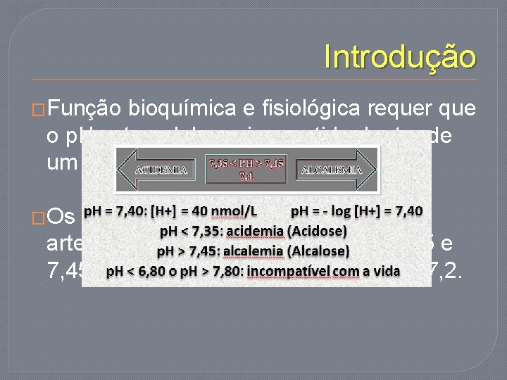 Introdução �Função bioquímica e fisiológica requer que o p. H extracelular seja mantido dentro