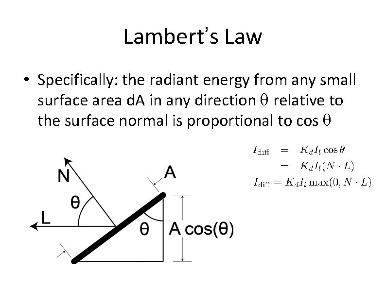 Lambert’s Law • Specifically: the radiant energy from any small surface area d. A